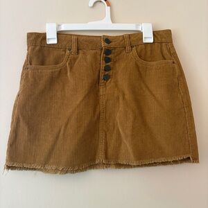 BNDI Camel Brown Corduroy Button-Front Mini Skirt (Size 29)